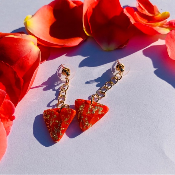 ☄️ bright orange earrings with gold detail - Picture 2 of 5